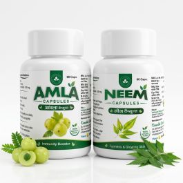 Ayurvedic Amla & Neem Capsules Combo (120 Veg Capsules) – For Natural Blood Purification, Acne-Free Glowing Skin & Daily Immunity