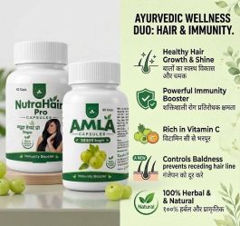 Pure Ayurvedic NutraHair Pro and Amla Capsules Combo Pack (60+60 = 120 Caps) for Hair Growth, Baldness Control, Receding Hairline & Daily Immunity